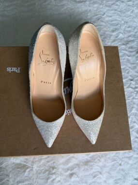 Authentic Christian Louboutin Ivory Glitter Pointed Pumps with Sparkle